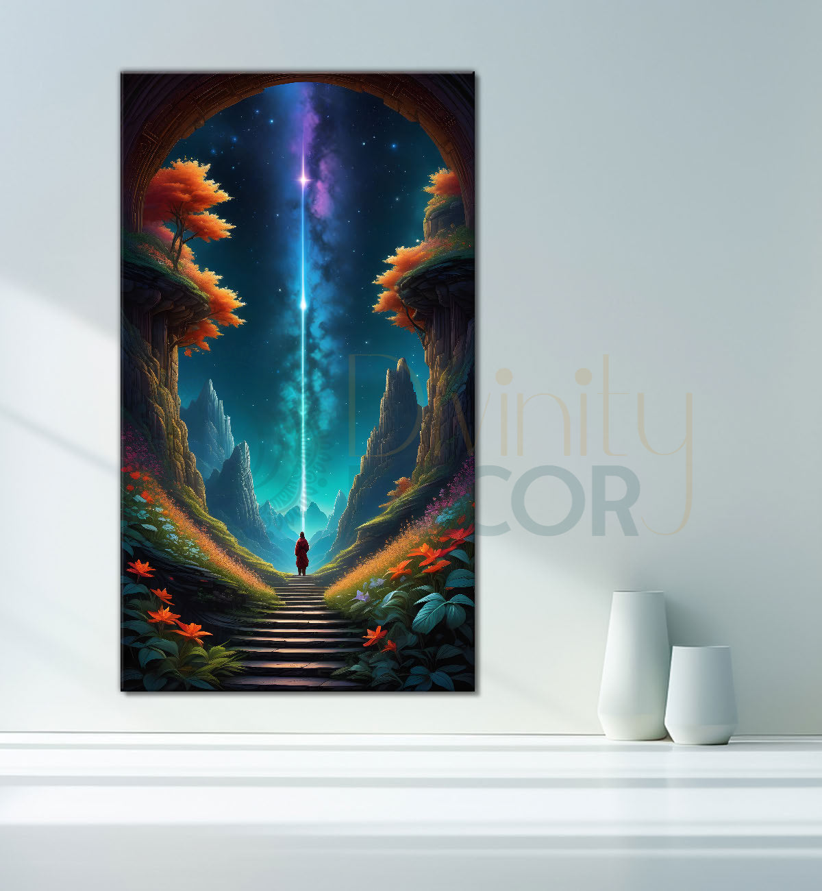 Man standing inmountisn with colourful background textured natural art Canvas Painting - Nature Art -V-67