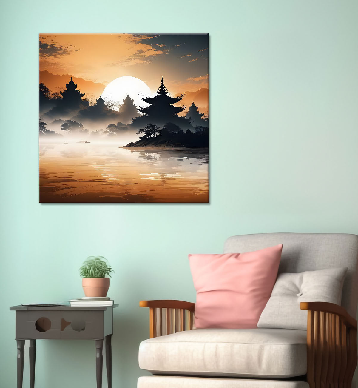 Trees with sunset painting 24X24- Nature Art -S-69