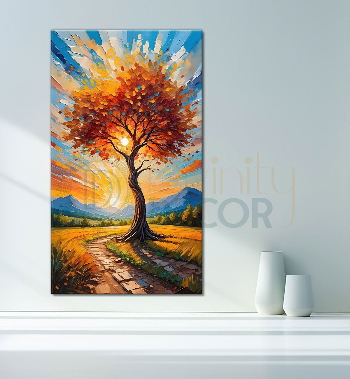 Orange tree in colourful background texutred painting Canvas Painting - Nature Art -V-69