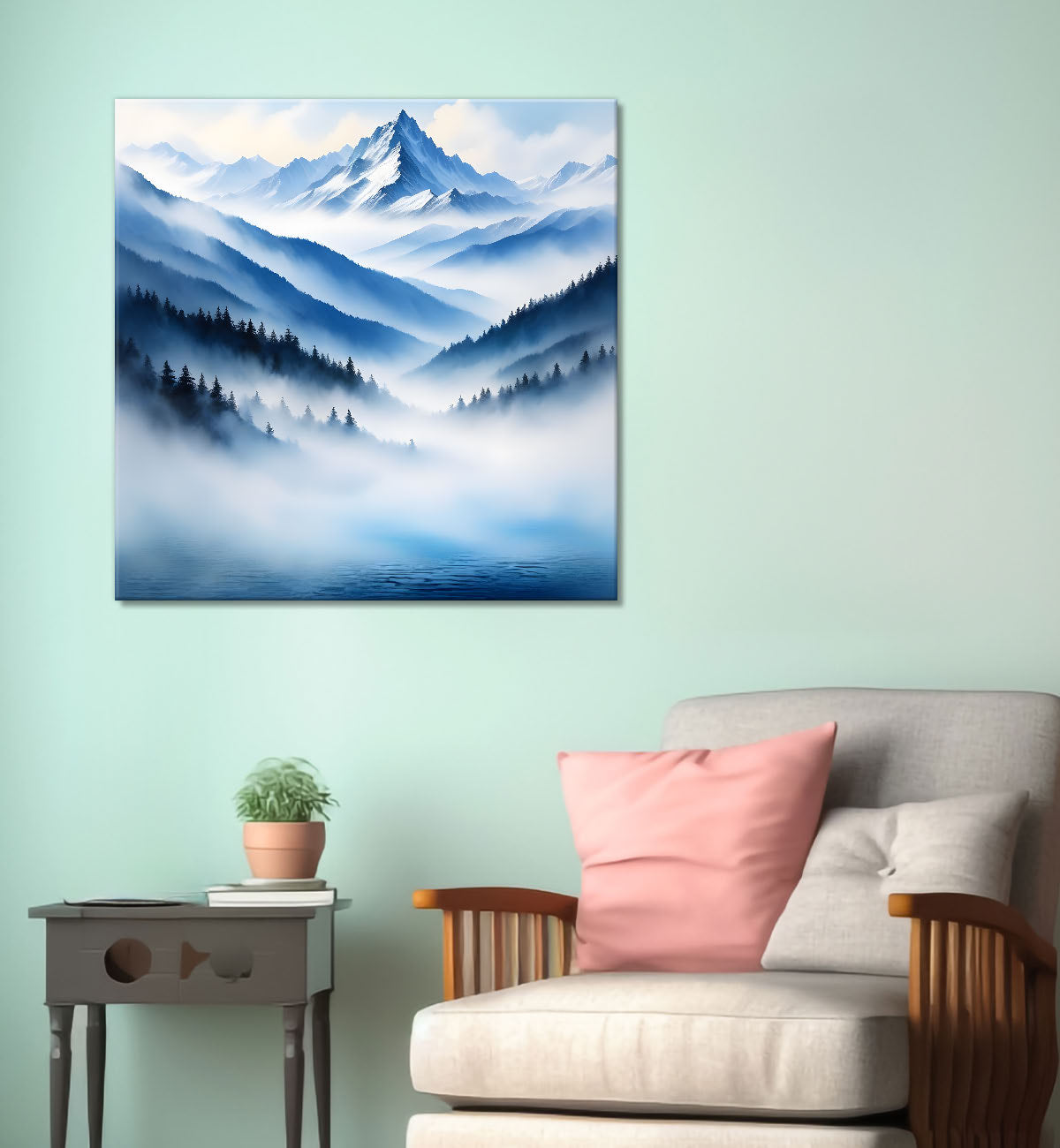 Mountains in the clouds water colour painting 24X24- Nature Art -S-70