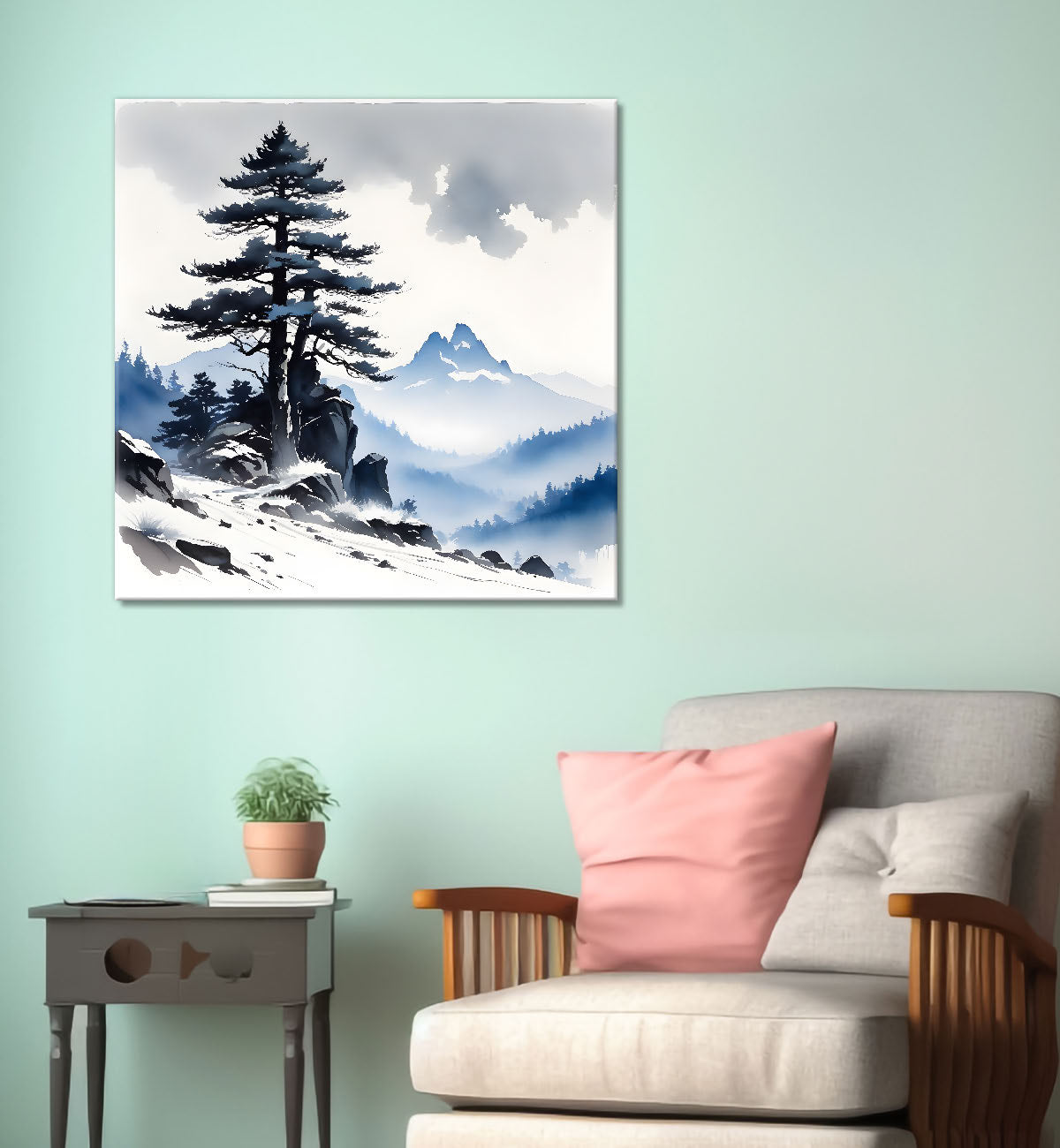 Mountains and the tree painting 24X24- Nature Art -S-71