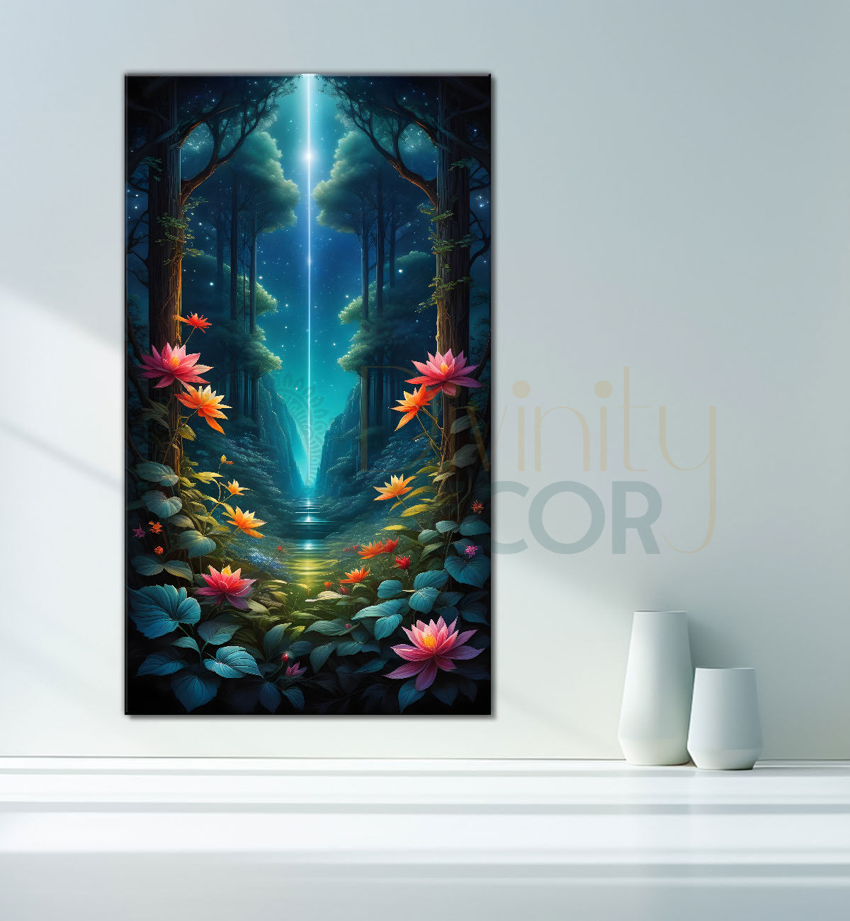 Mountians with greenery and lake in night background painting Canvas Painting - Nature Art -V-71