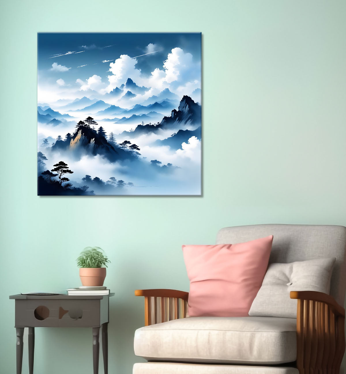Mountains in the clouds water colour painting 24X24- Nature Art -S-72