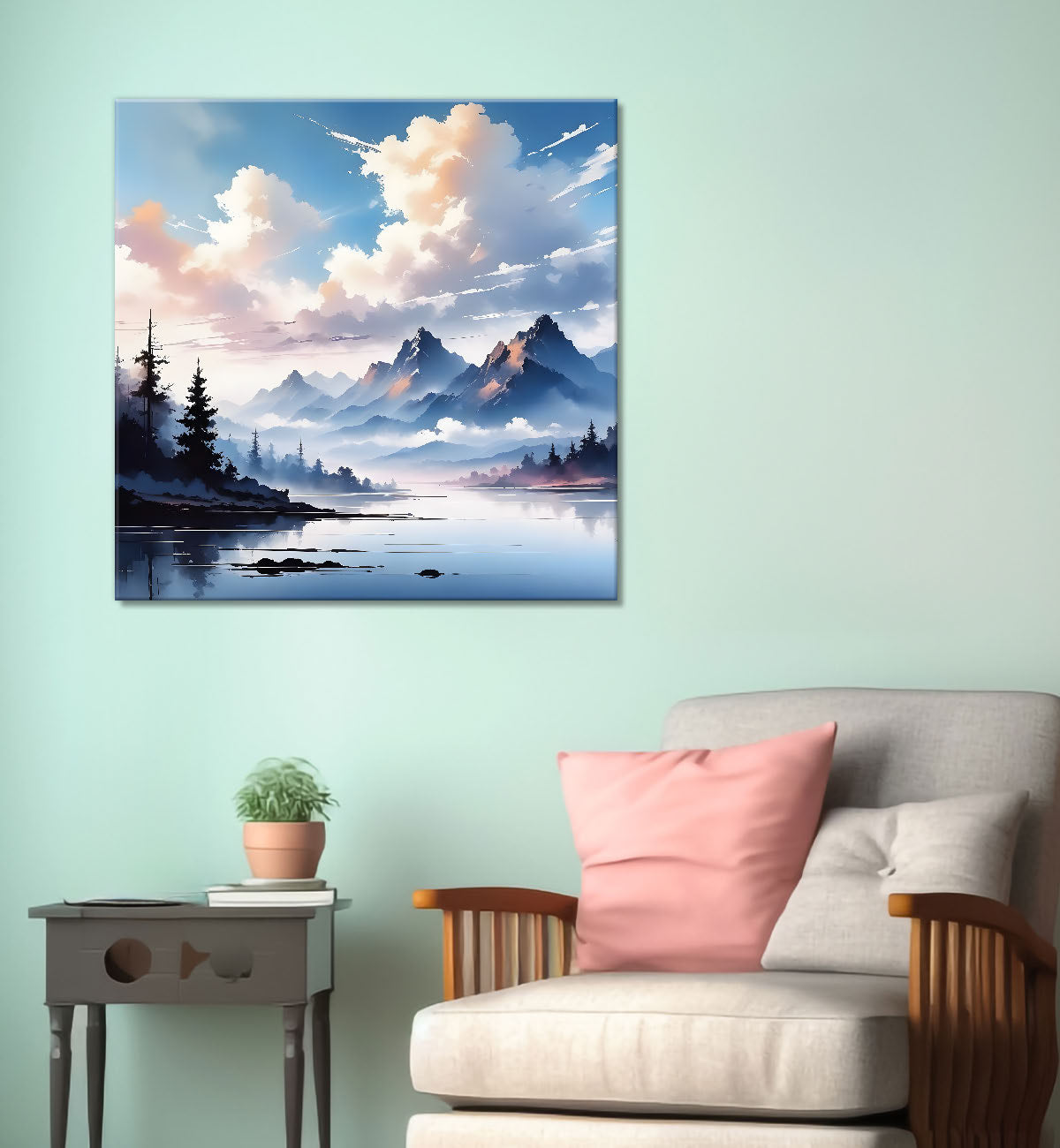 Mountains in the clouds water colour painting 24X24- Nature Art -S-73