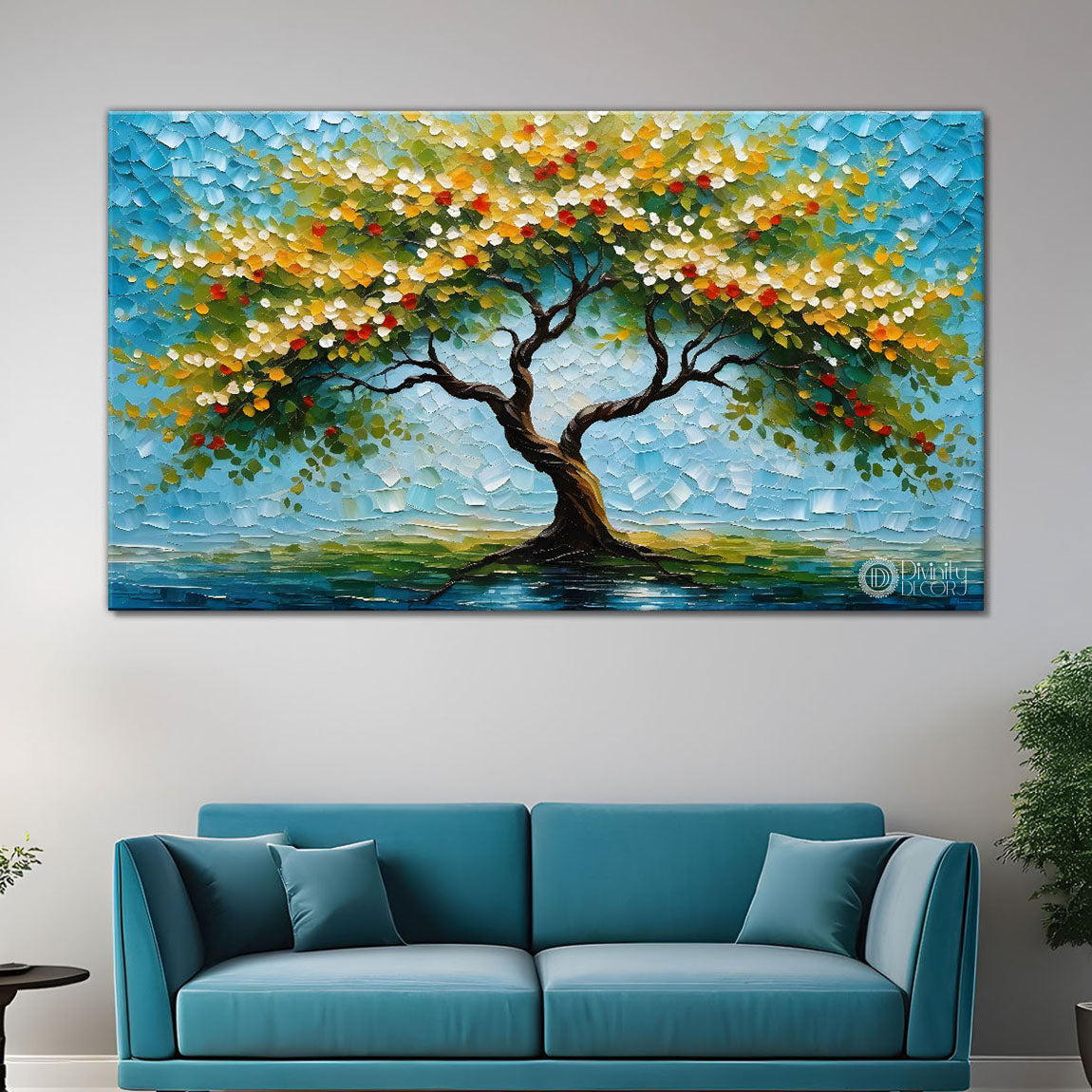 Colorful tree in textured modern art Canvas Painting - Design - Tree-74