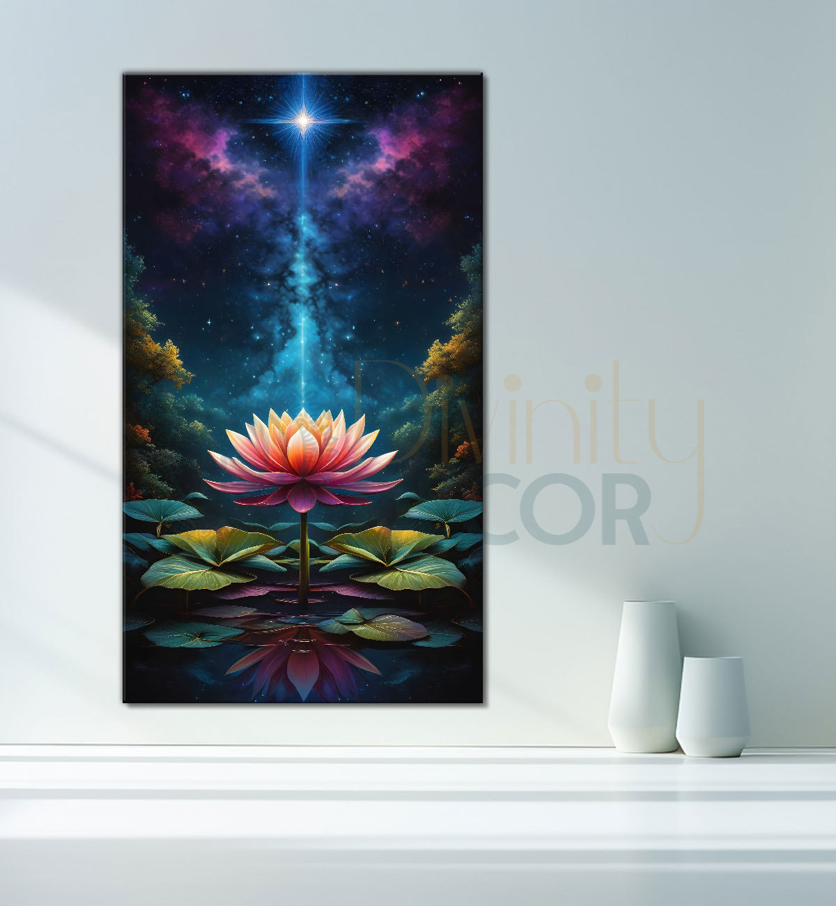Lotus on lake with colourful and dark background textued painting Canvas Painting - Nature Art -V-76
