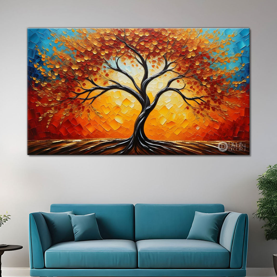 Orange tree in textured modern art Painting - Design - Tree-79