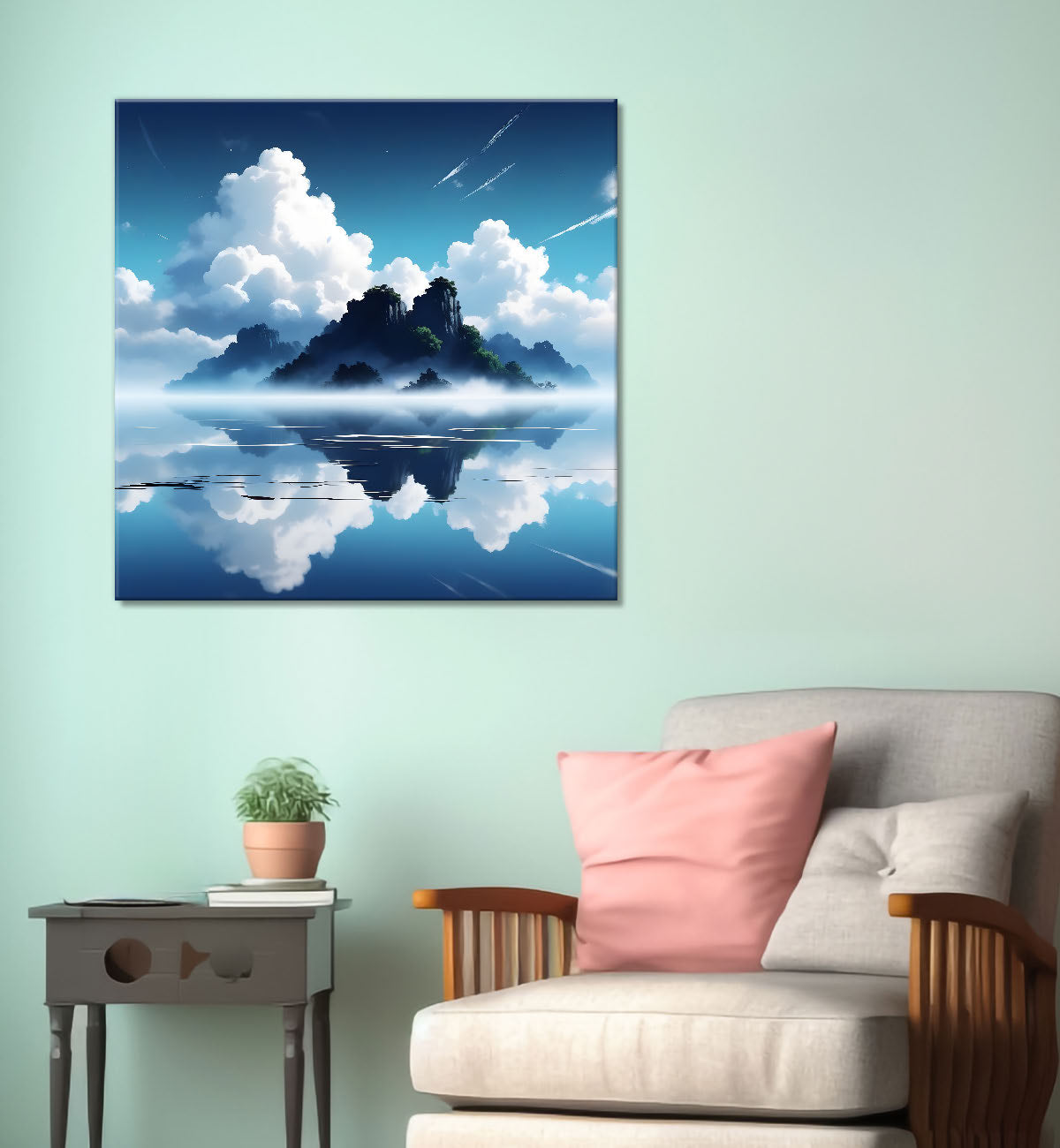 Mountains and the river with tree water colour painting 24X24- Nature Art -S-81