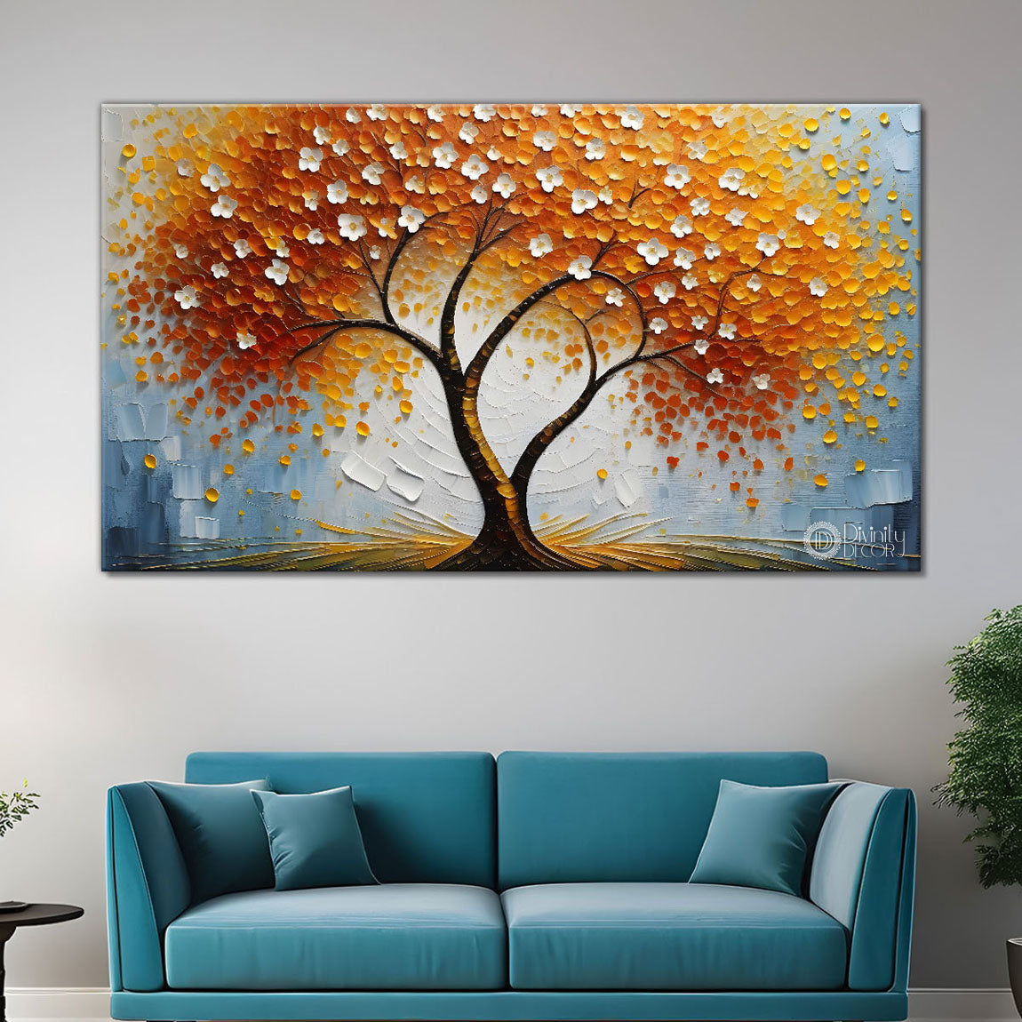 Orange tree in textured modern art Canvas Painting - Design - Tree-84