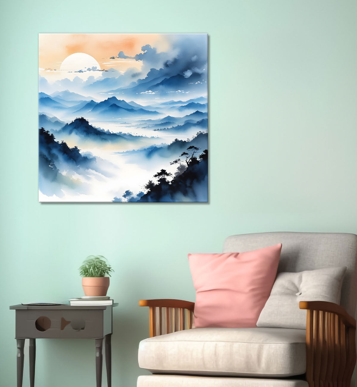 Mountains in the clouds water colour painting 24X24- Nature Art -S-85