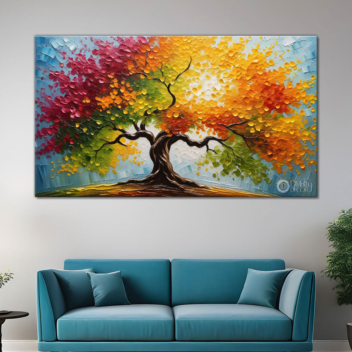 Colorful tree in textured modern art Canvas Painting - Design - Tree-85