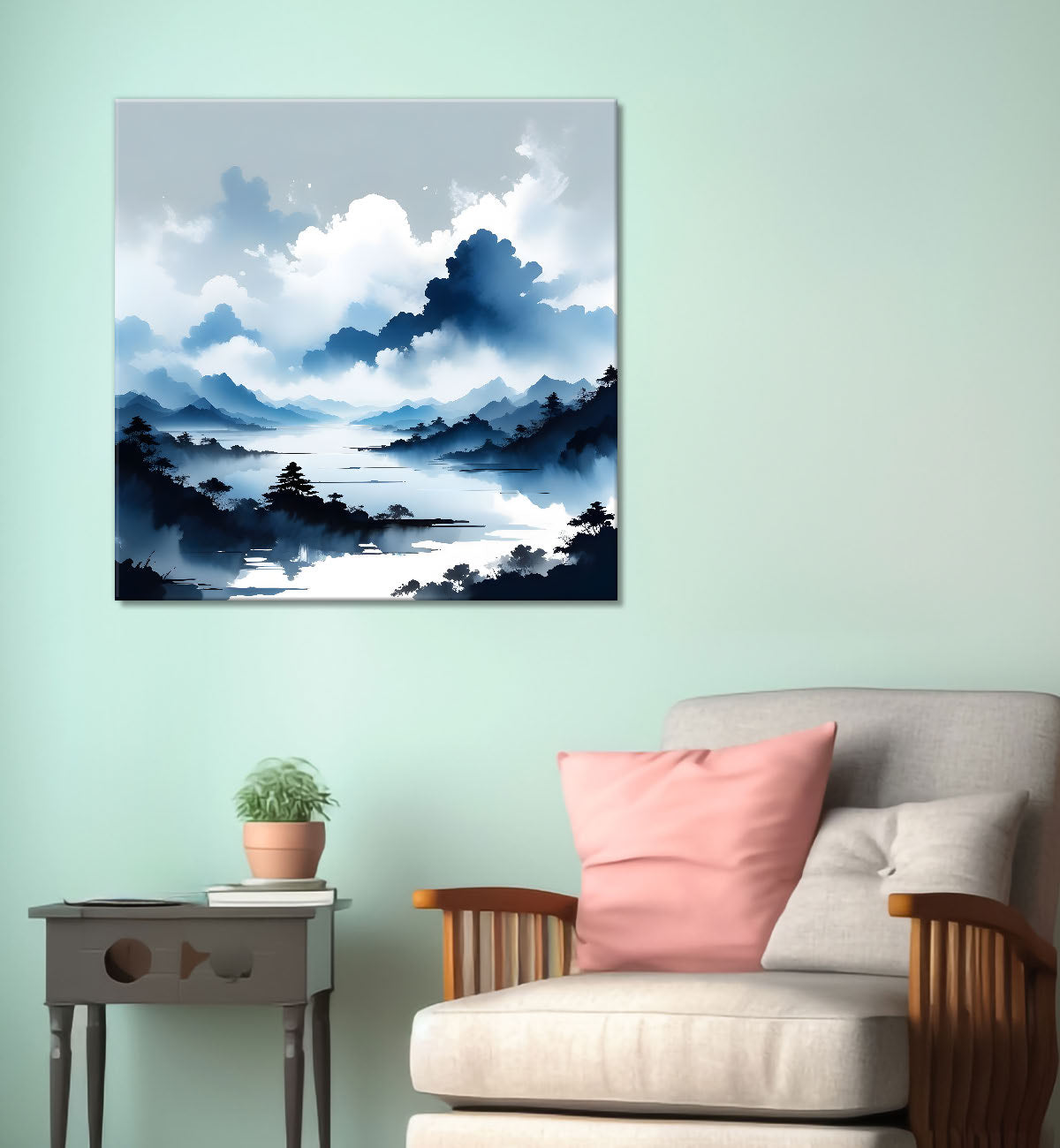 Mountains in the clouds water colour painting 24X24- Nature Art -S-87