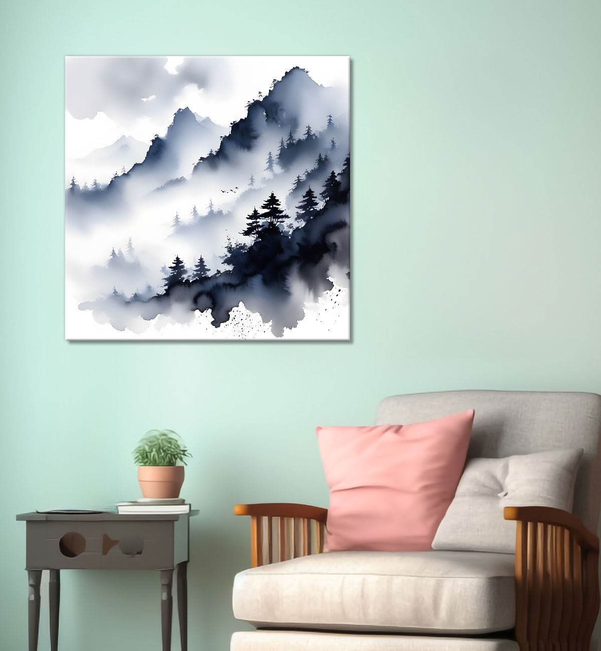 Mountains in the clouds water colour painting 24X24- Nature Art -S-89