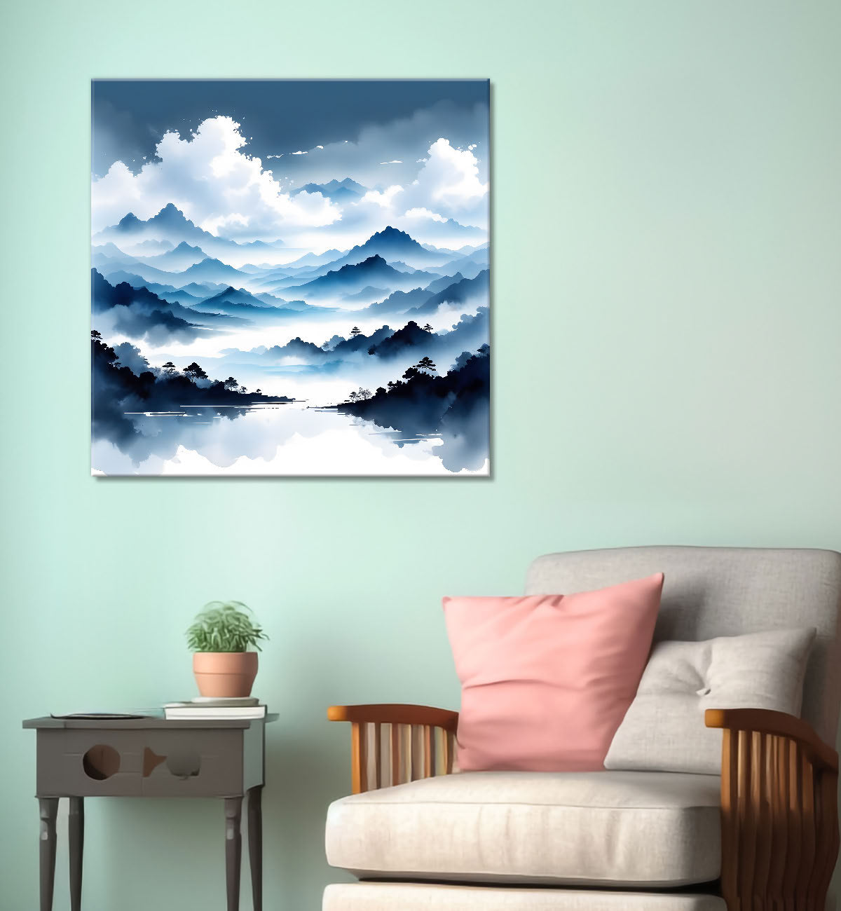 Mountains in the clouds water colour painting 24X24- Nature Art -S-90