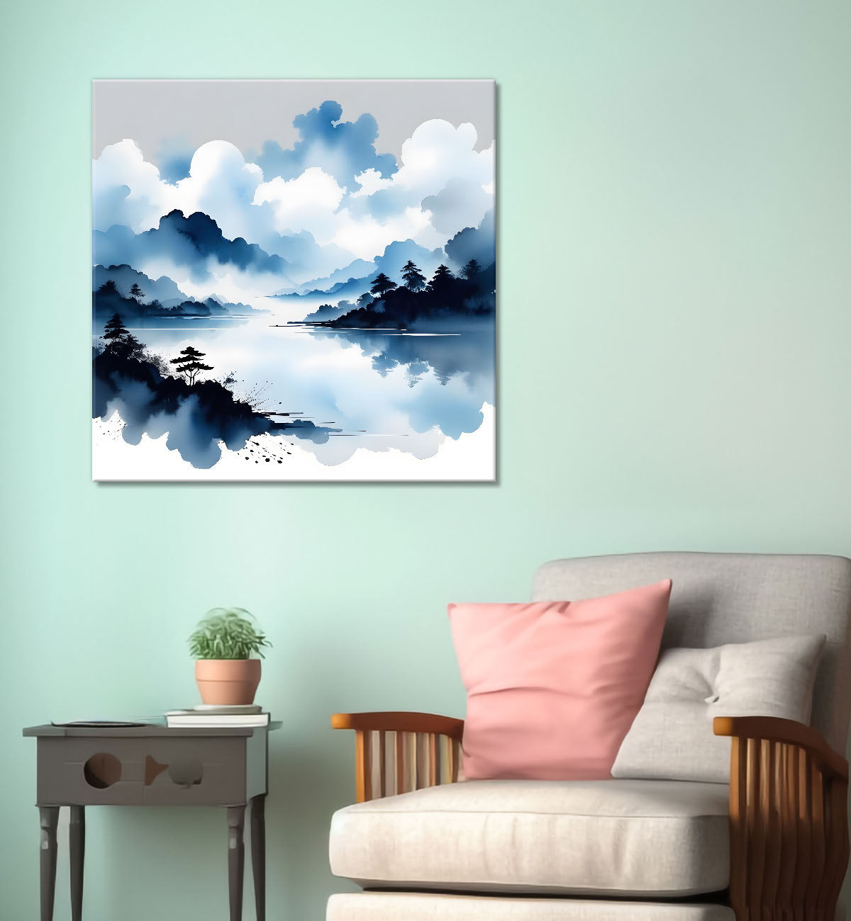 Mountains in the clouds water colour painting  24X24- Nature Art -S-92