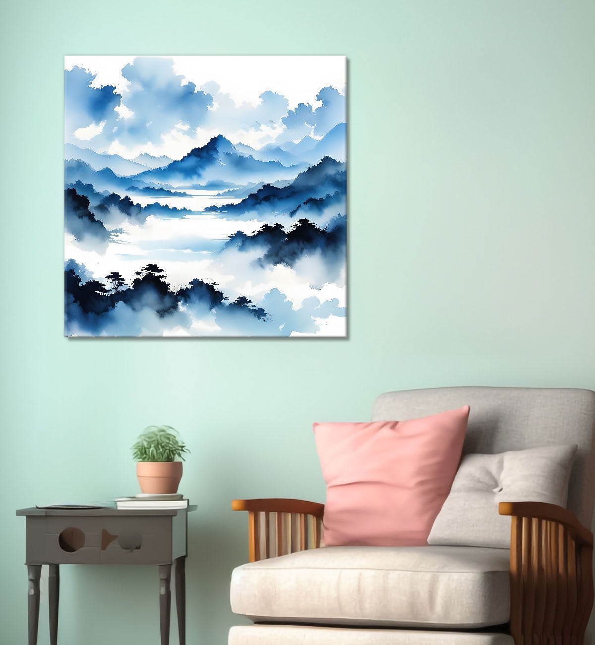 Mountains in the clouds water colour painting 24X24  - Nature Art -S-93