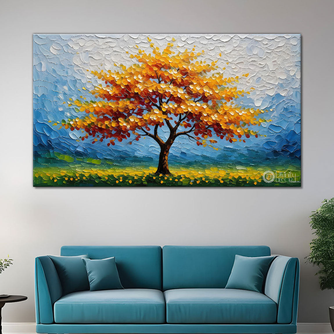 Orange tree in textured modern art Canvas Painting - Design - Tree-93