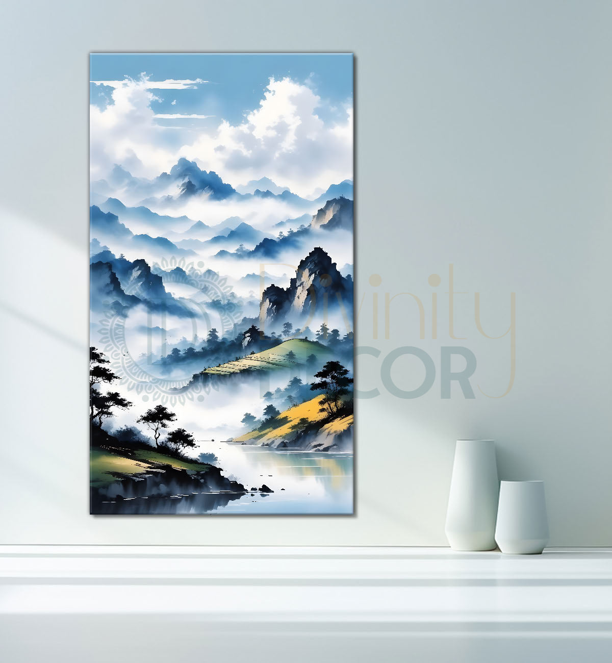 Mountains in clouds textured natural art Canvas Painting - Nature Art -V-94