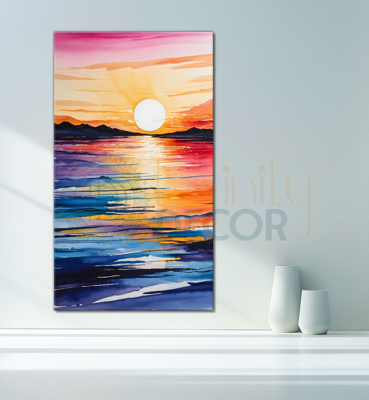 Sea with sunset in textured natural art Canvas Painting - Nature Art -V-95