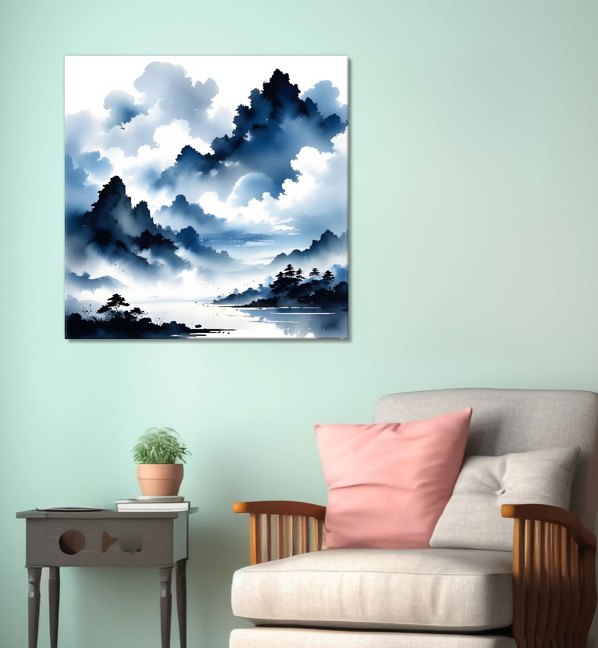Mountains in the clouds water colour painting   24X24  - Nature Art -S-96