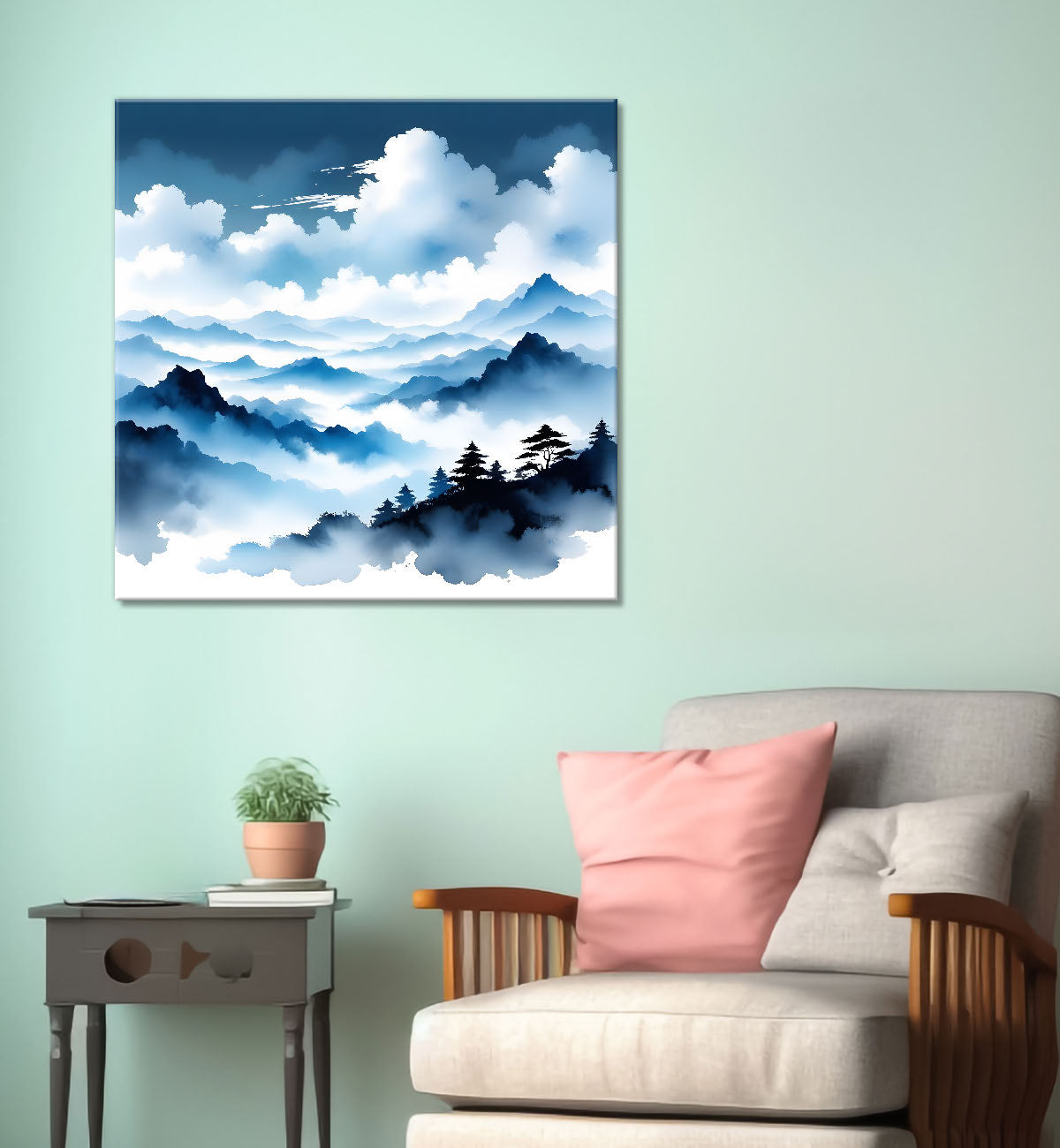 Mountains in the clouds water colour painting   24X24  - Nature Art -S-97
