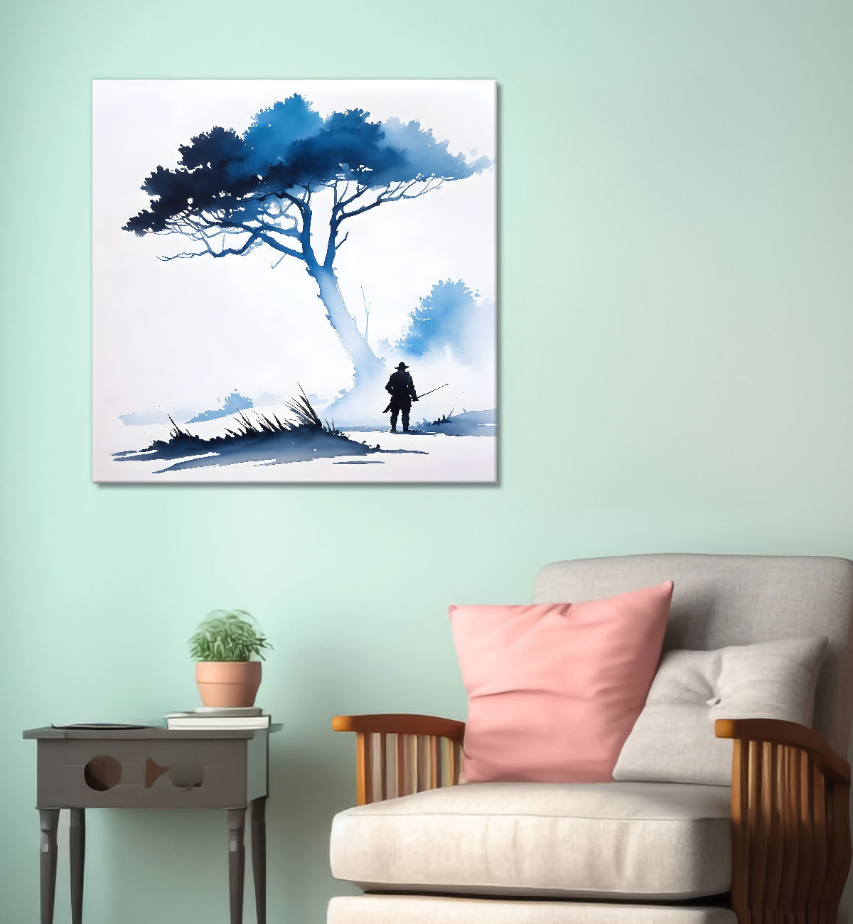 A man with tree in water colour painting    24X24  - Nature Art -S-98