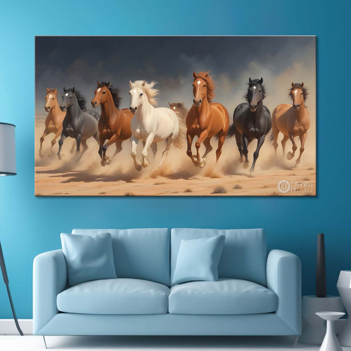White, brown and black running horses in grey textured background art Canvas Painting - Design - Horse-99