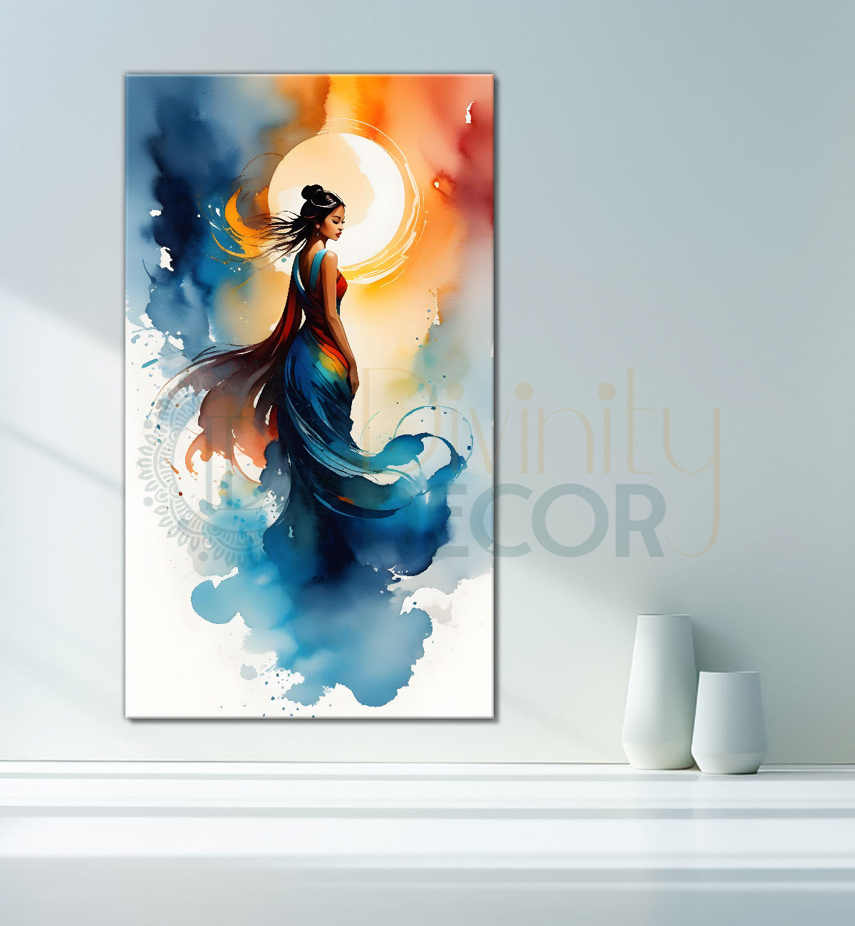 A lady in colourful background water colour painting Canvas Painting - Nature Art -V-99