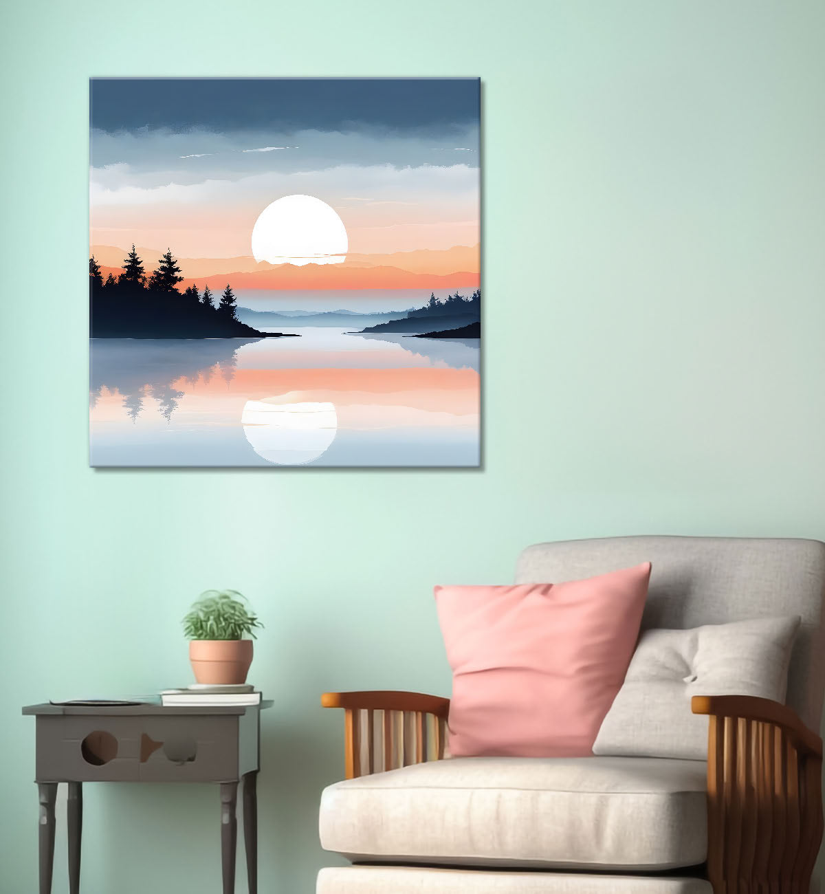 Sunset view in textured water colour painting     24X24  - Nature Art -S-99