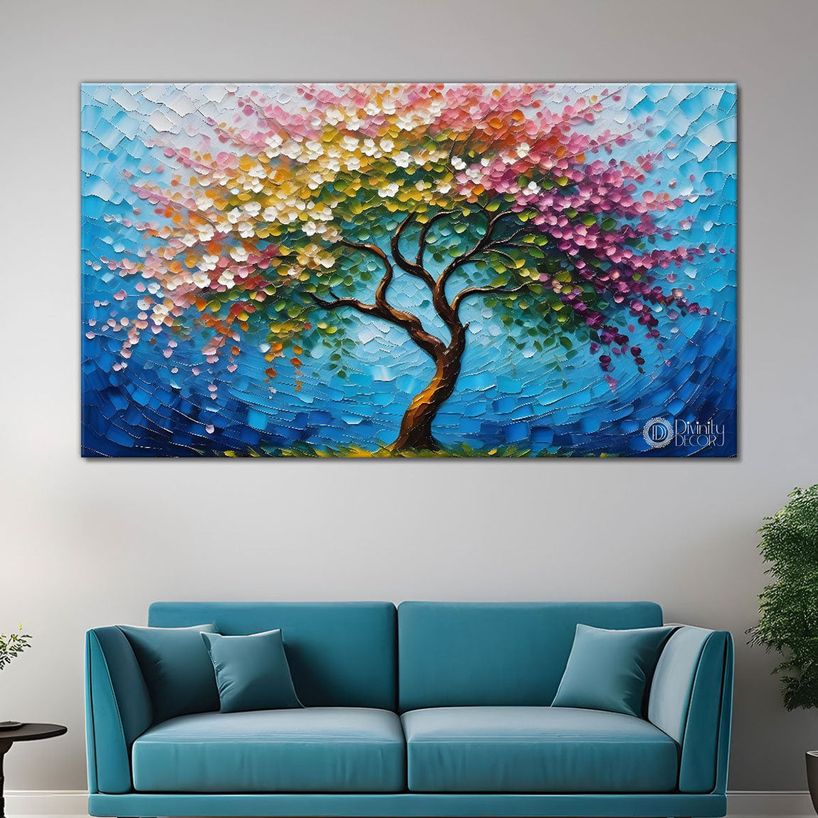 Spring tree in textured modern art Canvas Painting - Design - Tree-99