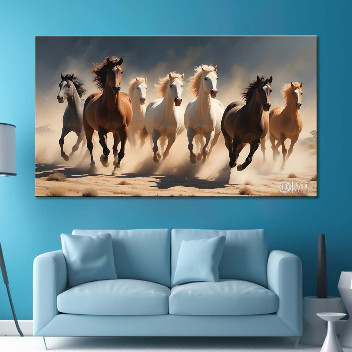 White, brown and black running horses in grey textured background art Canvas Painting - Design - Horse-100