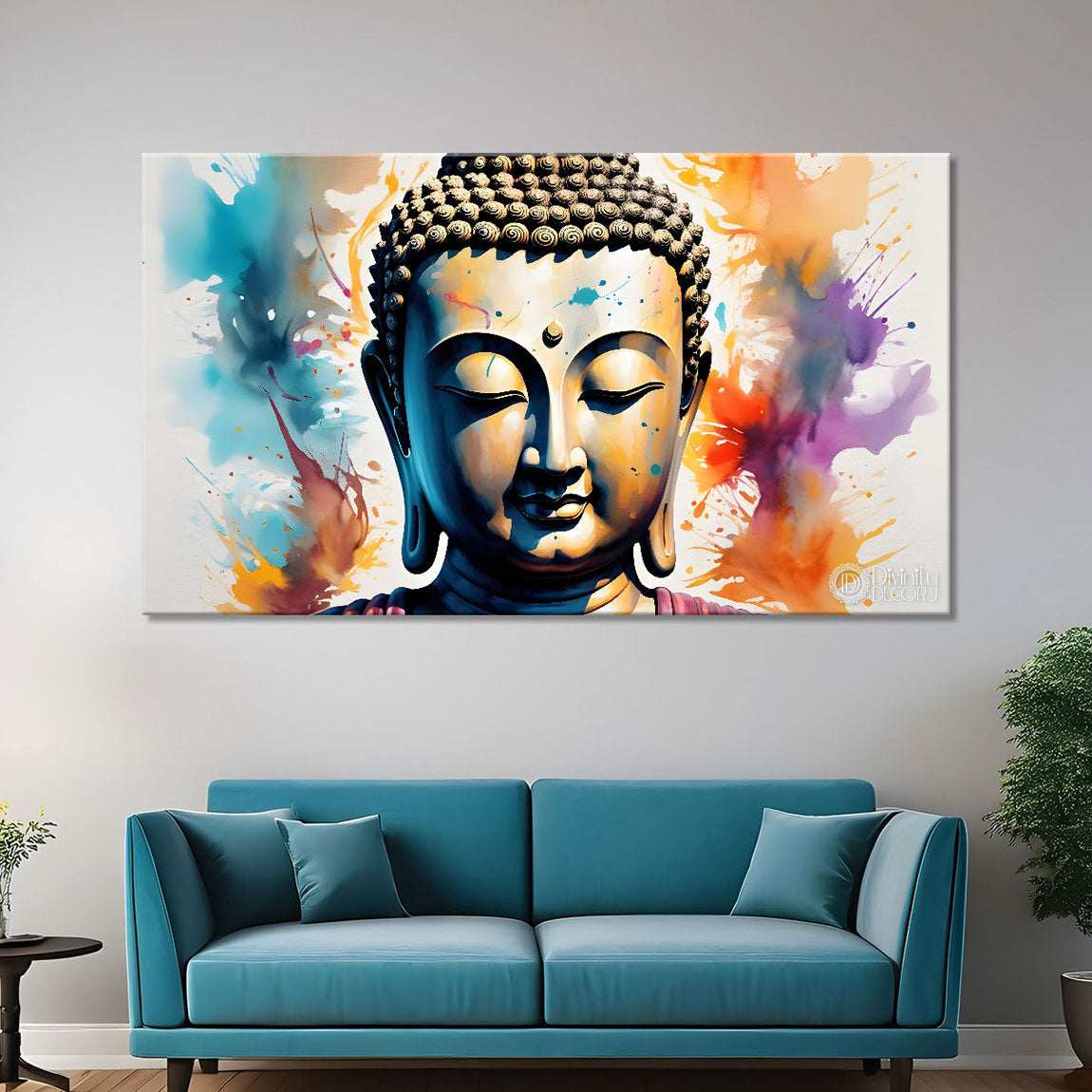 Buddha face in colors textured painting Canvas Wall Painting - Buddha-100