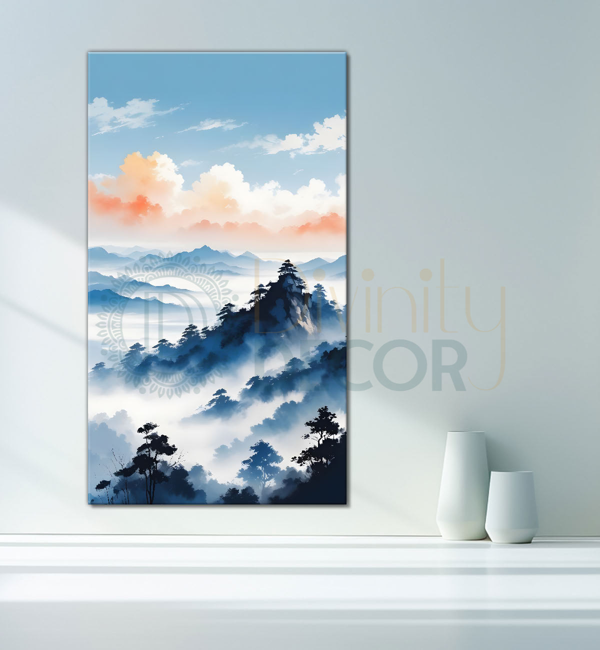 Mountains in clouds textured natural art Canvas Painting - Nature Art -V-100