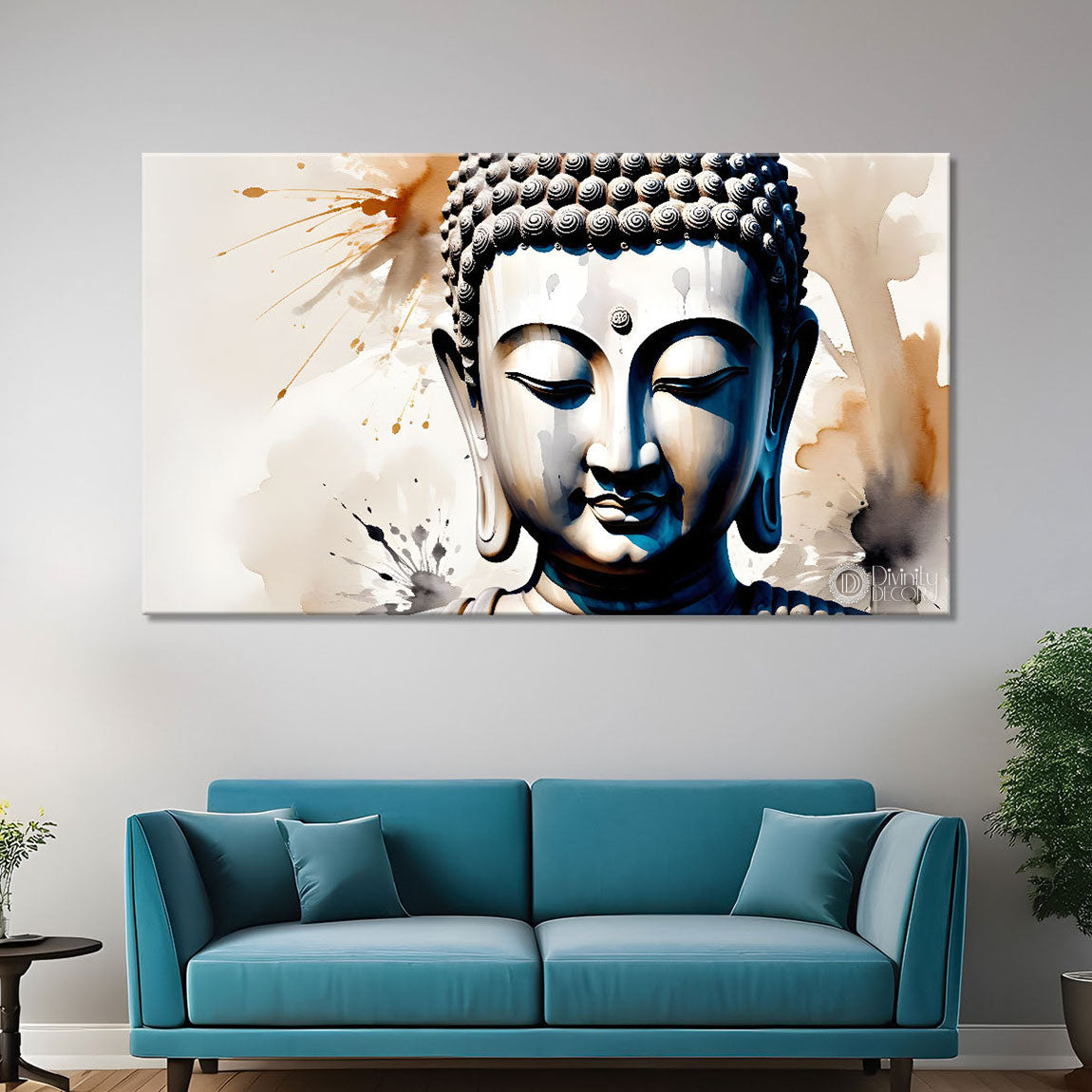Buddha face in light textured background painting Canvas Wall Painting - Buddha-101