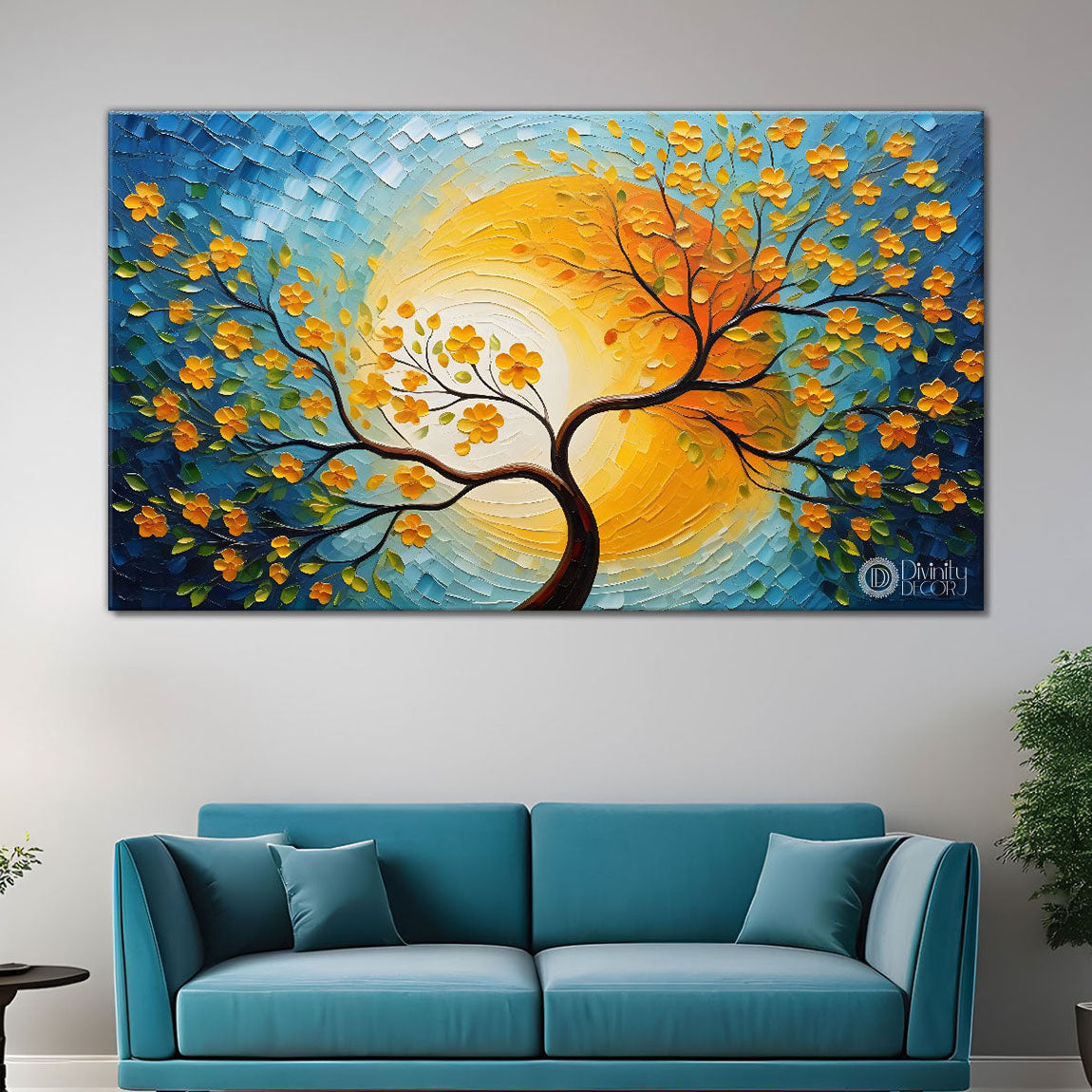 Orange flower tree in textured modern art - Design - Tree-102