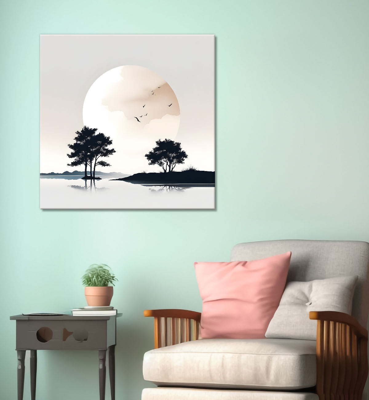 Trees with moon painting 24X24  - Nature Art -S-103
