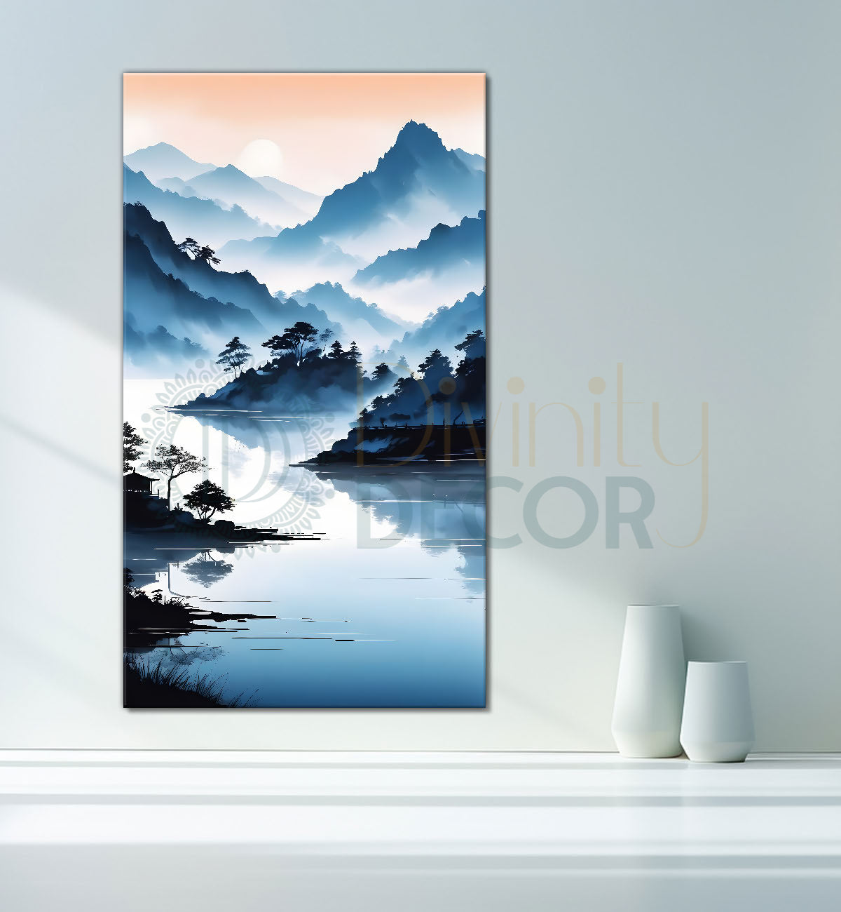 Mountains with lake in water colour painting Canvas Painting - Nature Art -V-103
