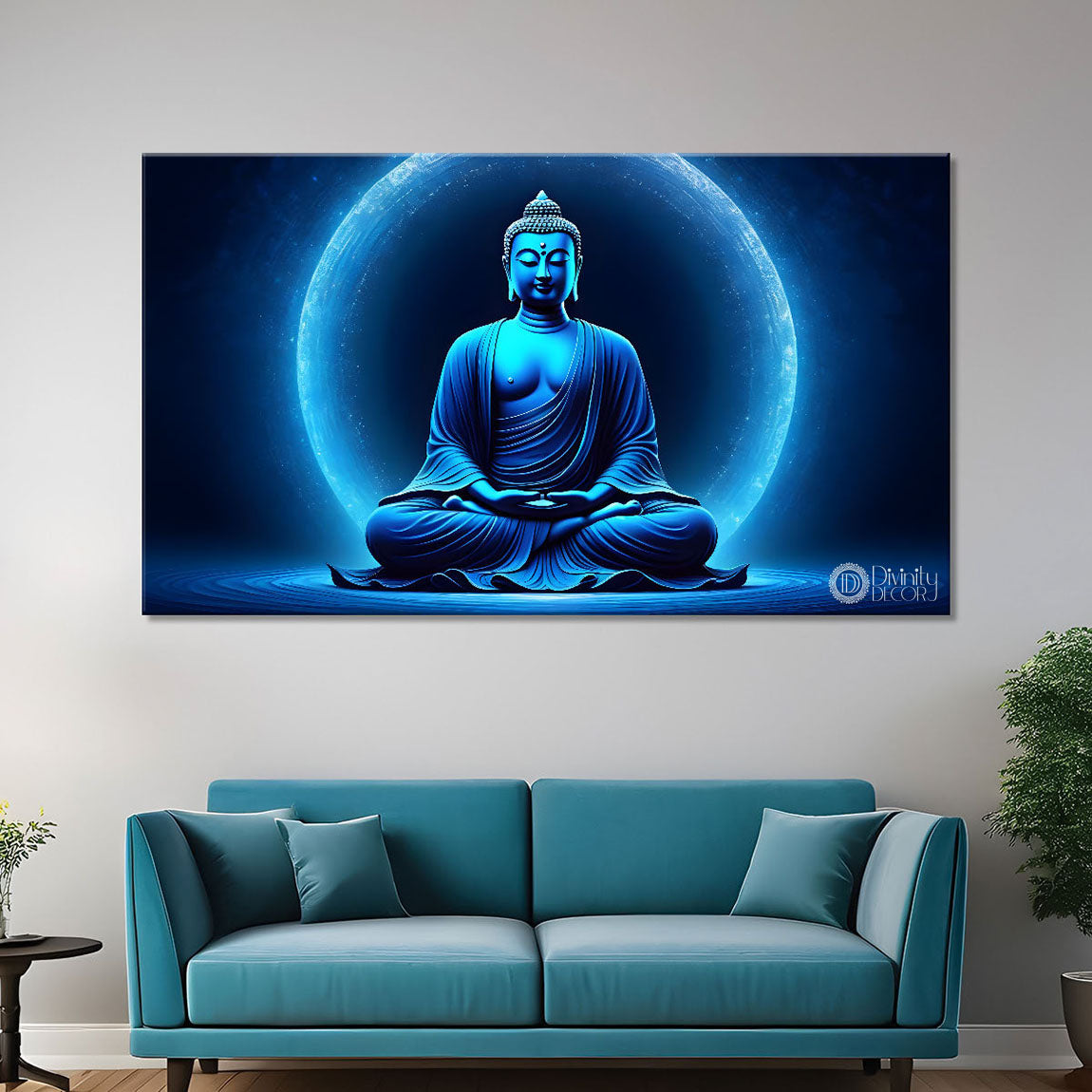 Buddha in blue textured painting Canvas Wall Painting - Buddha-104