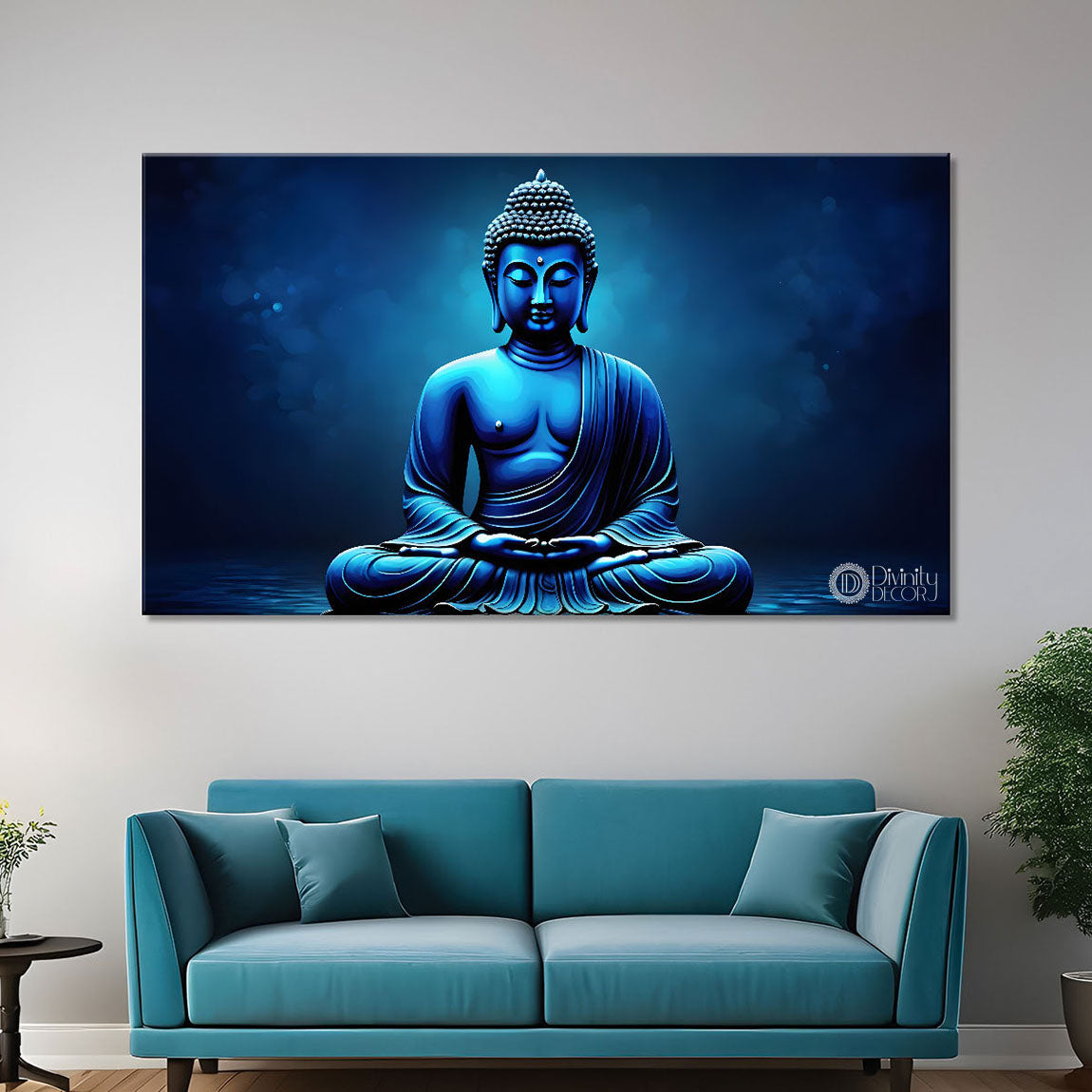 Buddha in blue textured painting Canvas Wall Painting - Buddha-105