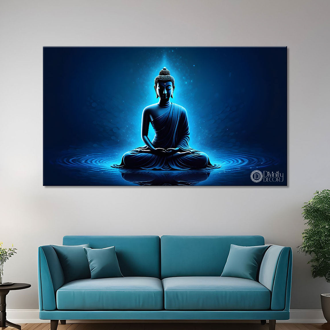 Buddha in blue textured painting Canvas Wall Painting - Buddha-106
