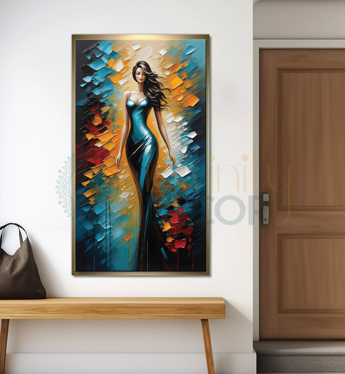 Woman with colourful background oil painting Canvas Painting - Design - Modern-V-10