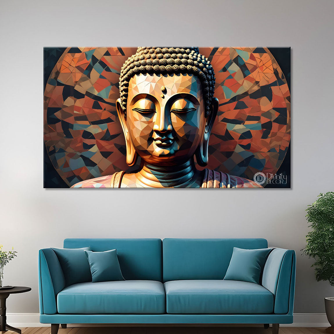 Golden buddha in orange background painting Canvas Wall Painting - Buddha-110