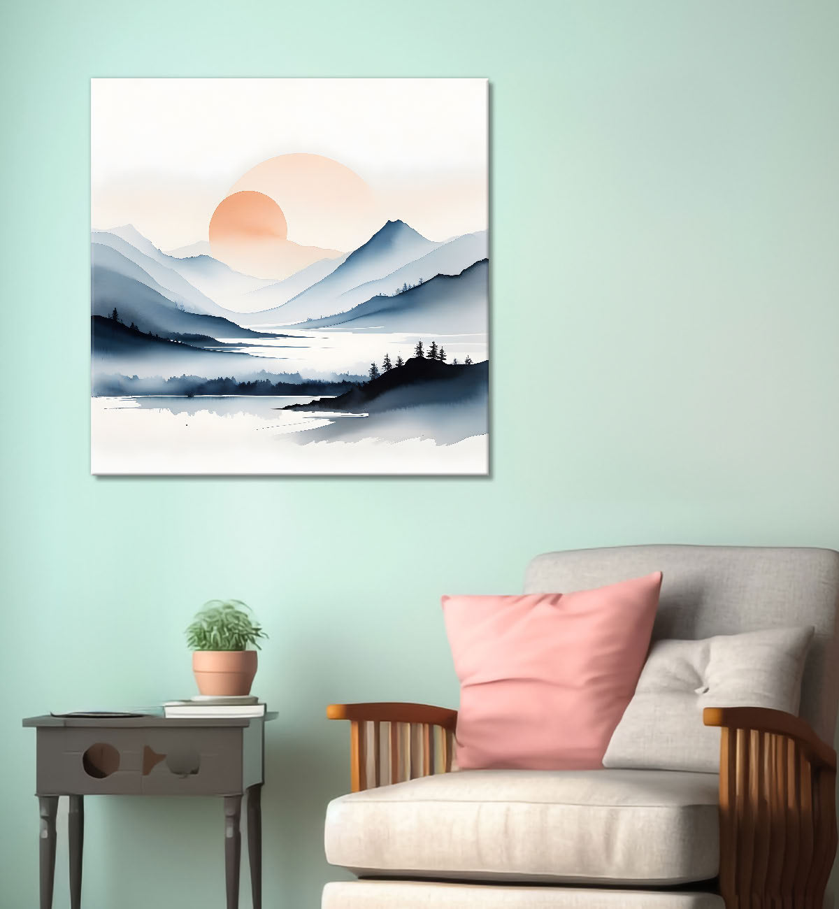 Mountains with sunset painting  24X24 - Nature Art -S-113