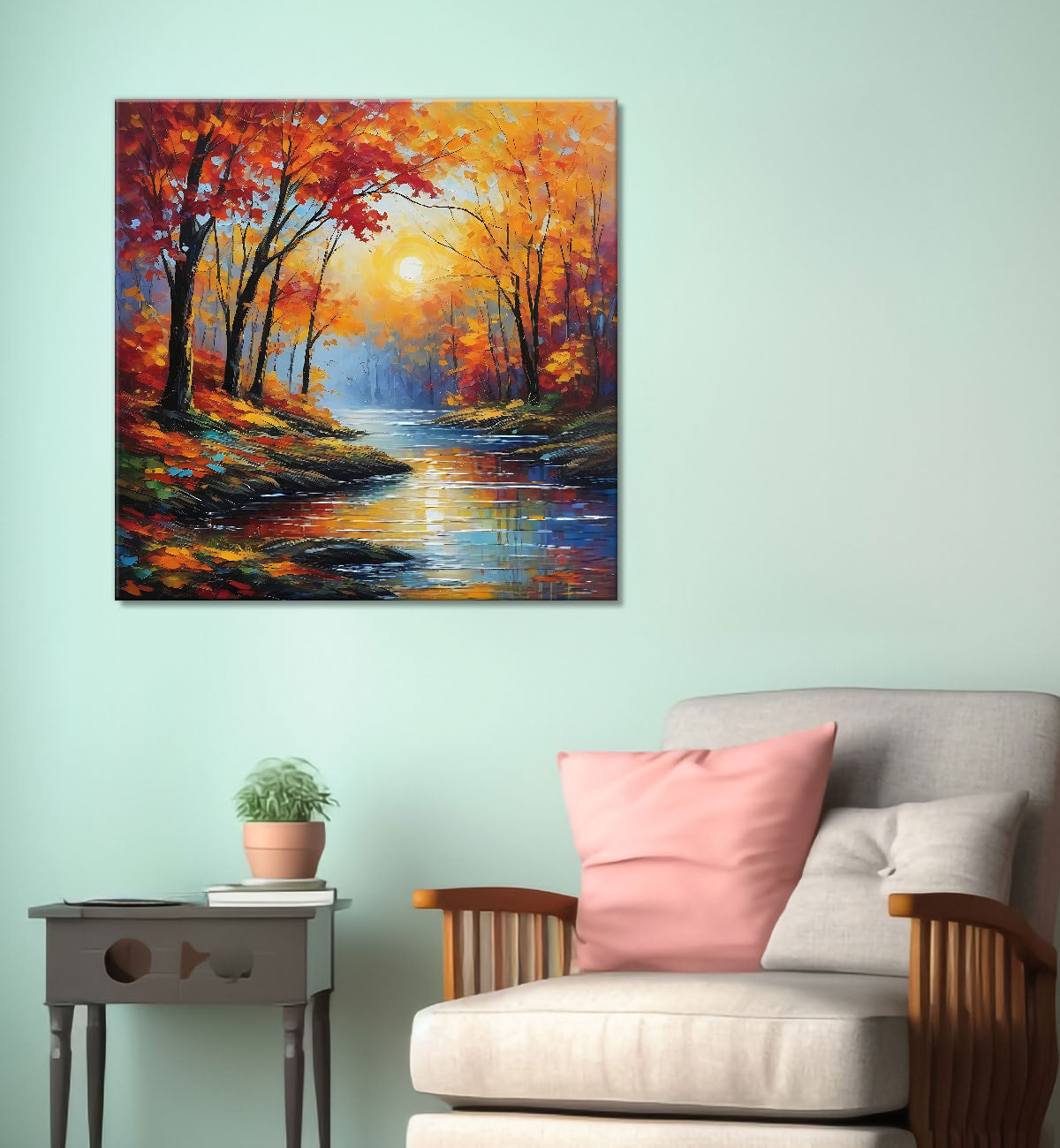 Colourful trees and lake painting  24X24  - Nature Art -S-115