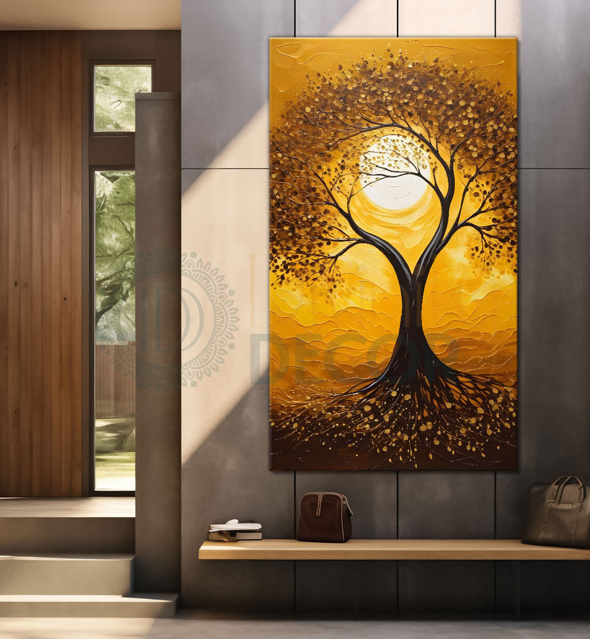 Tree in front of sun with bright textured oil painting Canvas painting - Tree-V-11