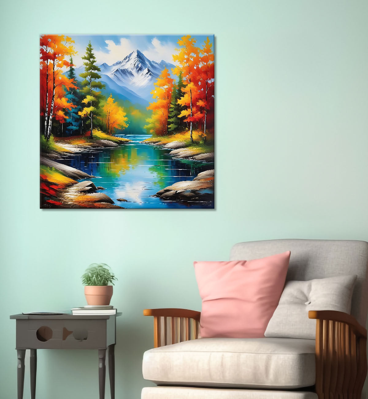 Colourful trees with lake painting 24X24 - Nature Art -S-121