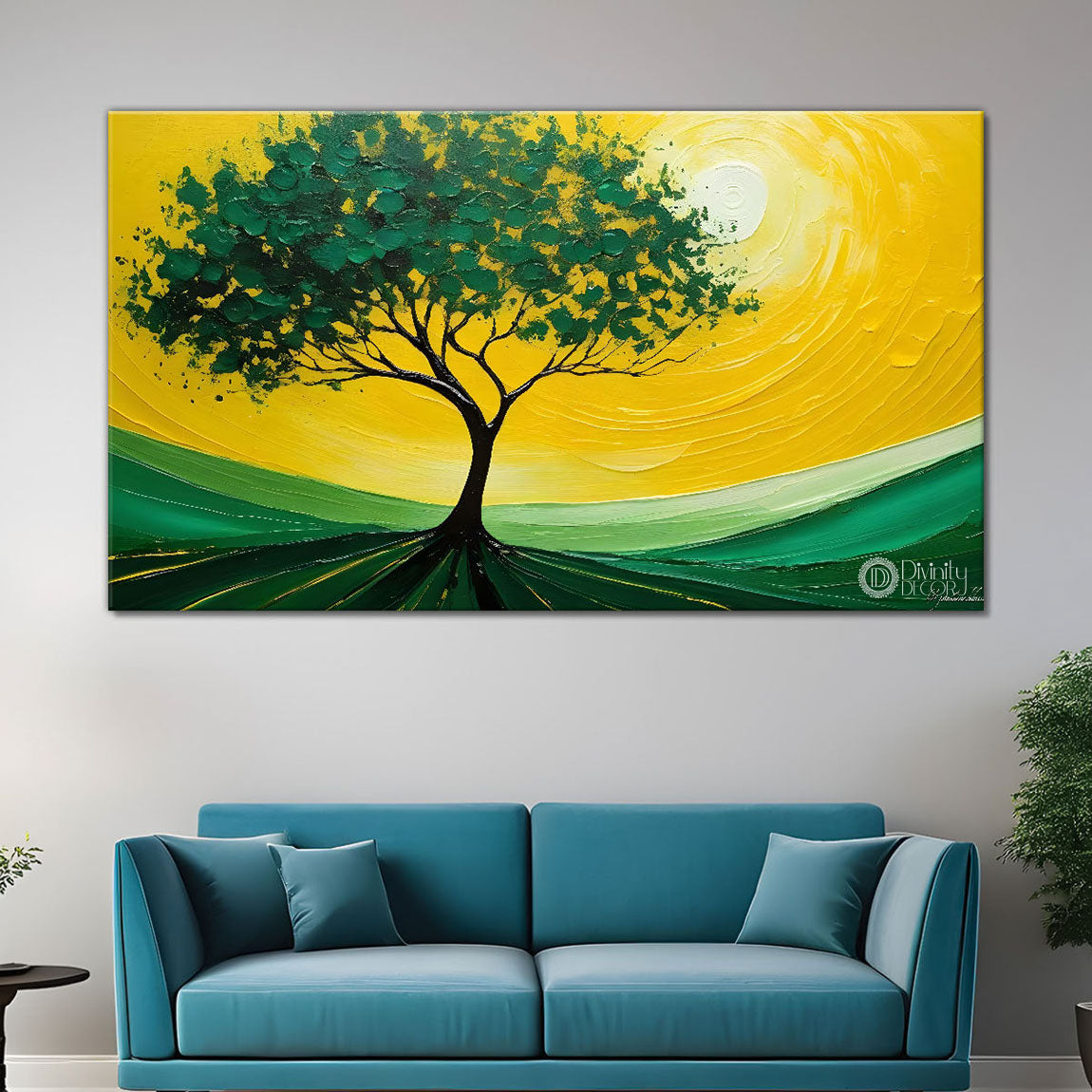 Green tree in bright textured modern art- Design - Tree-123