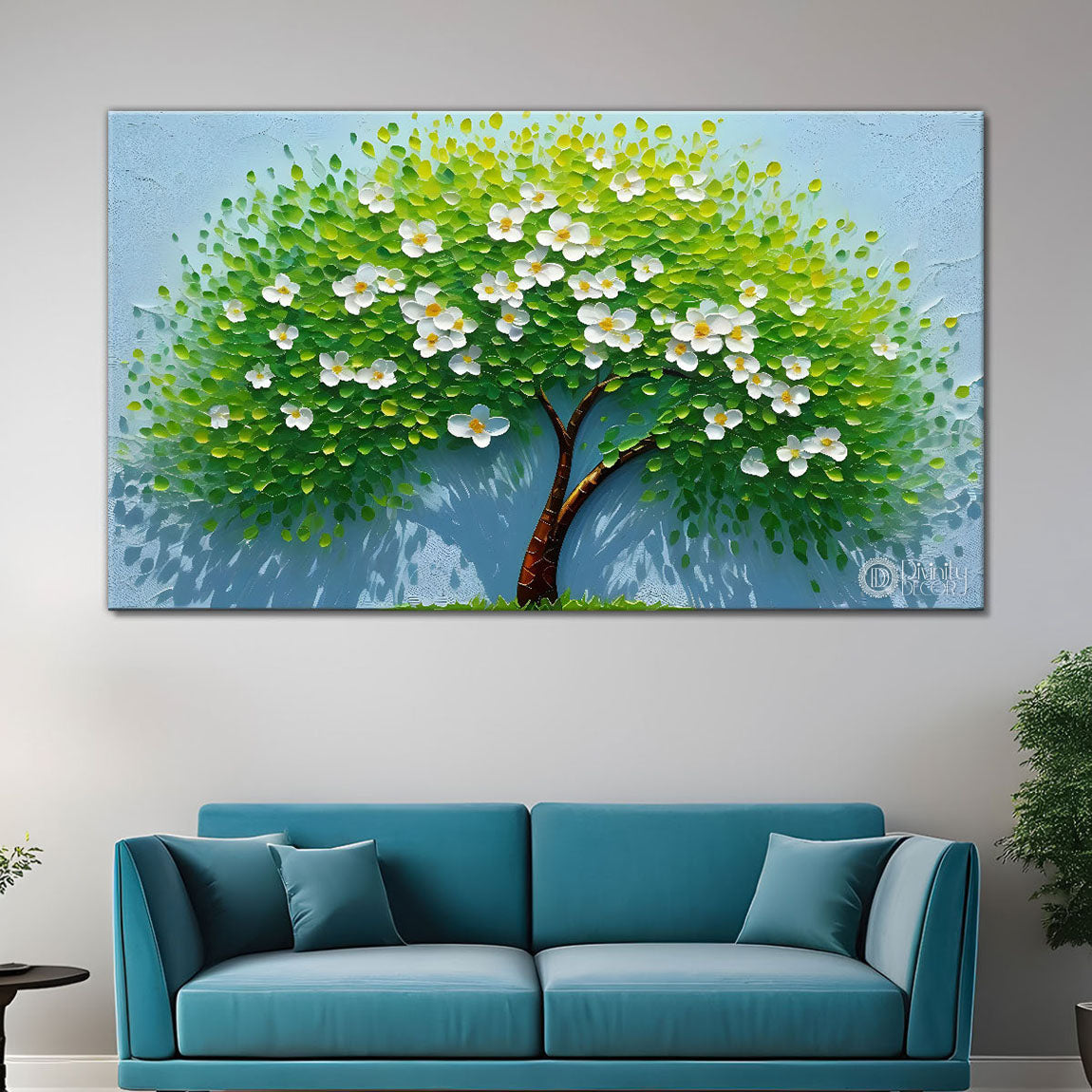 Green tree in bright textured modern art- Design - Tree-124