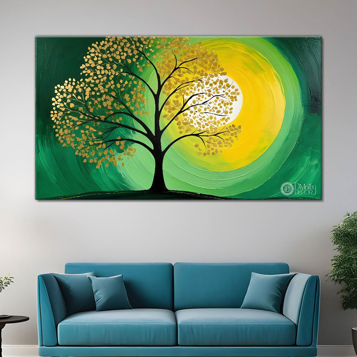Green tree in bright textured modern art- Design - Tree-125