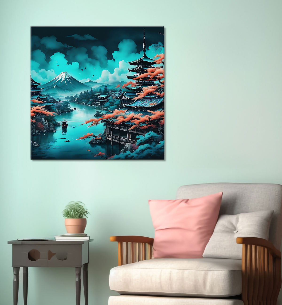 Mountains with trees painting   24X24 - Nature Art -S-127